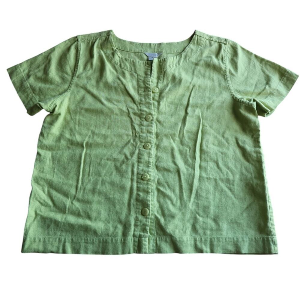 Christopher & Banks Linen Blend Top Sz M Lime Green Minimalist Blouse - Picture 3 of 10